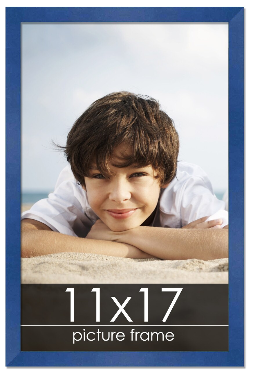 11x17 Classic Modern Blue Picture Frame - UV Acrylic, Foam Board Backing, Hanging Hardware